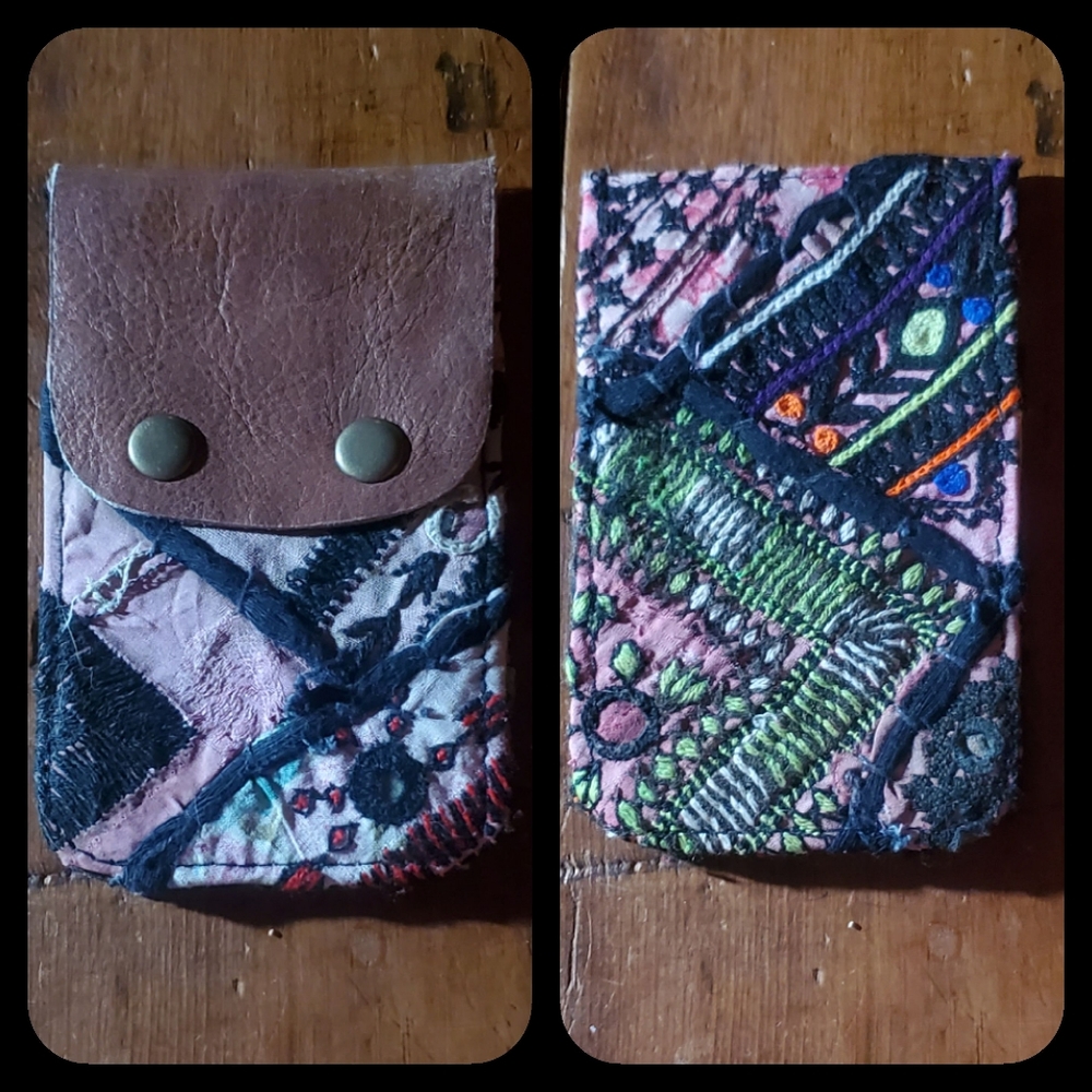 🍳🧠 Free People Boho Embroidered Repurposed vtg banjara hippie Wallet card case